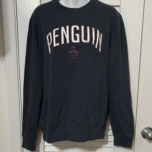 Original Penguin Black Crewneck Sweater with Ribbed Cuffs